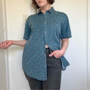 Cotton On men’s button up cotton shirt blue geometric paisley short sleeve - M